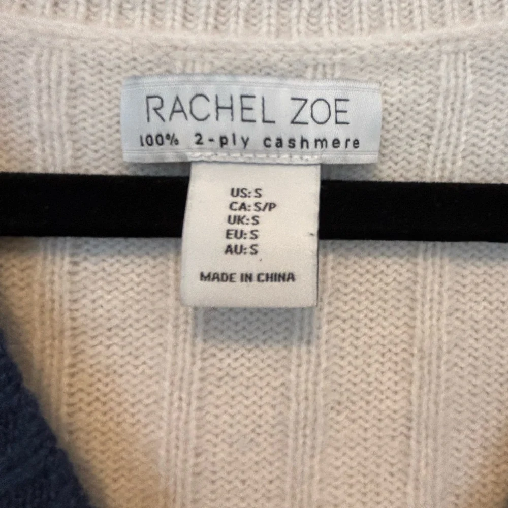 Rachel Zoe Cashmere Cream and Navy V-Neck Sweater - Picture 3 of 5